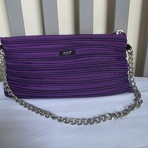 Bam Bags Purple Zipper Shoulder Bag With Silver Chain